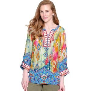 JOHN MARK EMBROIDERED Boho TUNIC with TASSEL TIE FRONT Size 1X